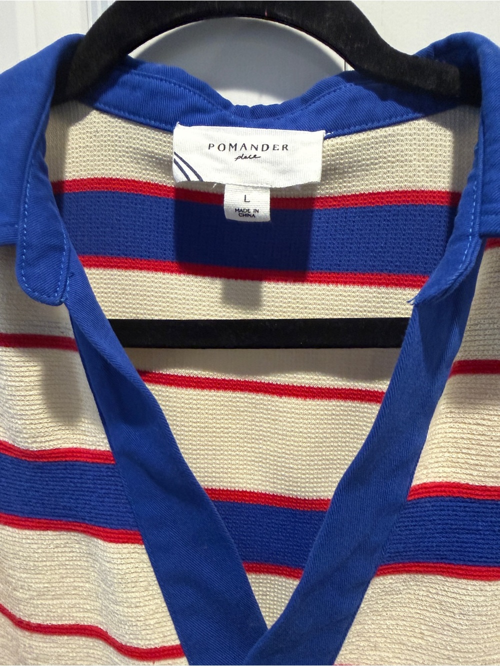 Striped V-Neck Polo Sweater Dress - Cream & Blue - Picture 2 of 6
